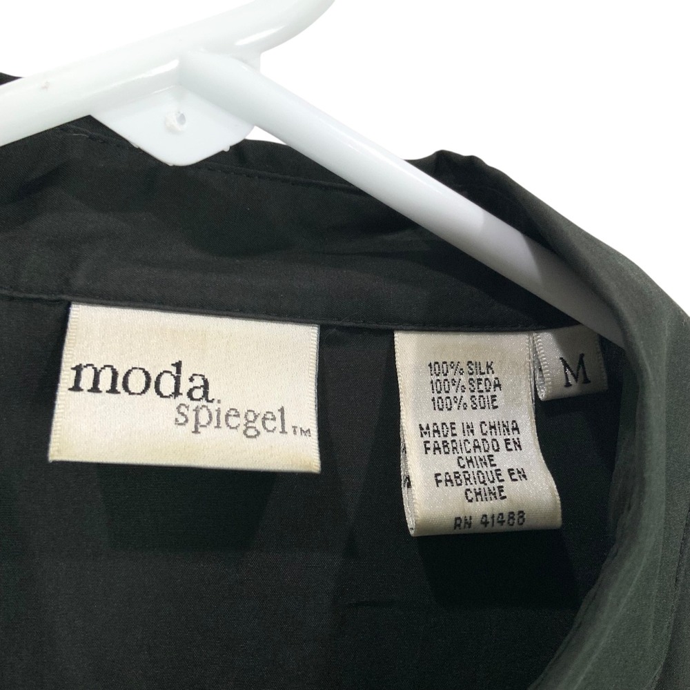 Moda Spiegel Black Silk Butterfly Flower Long Sleeve Button Up Shirt Women's M - Picture 3 of 4